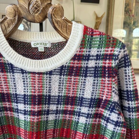 Orvis Wool Mohair Blend Plaid Sweater Red Blue Green M - Picture 2 of 8